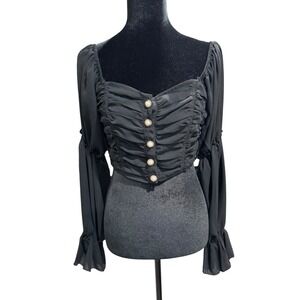 NLW Cropped Top Size‎ Small with Pearl Buttons Long Sleeve